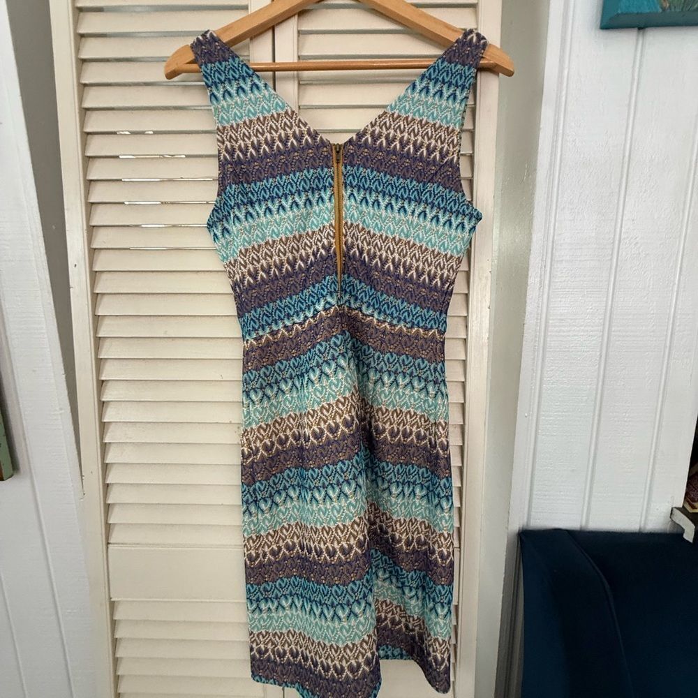 Tabitha Blue Brown Mini Sundress V-Neck - Picture 3 of 5
